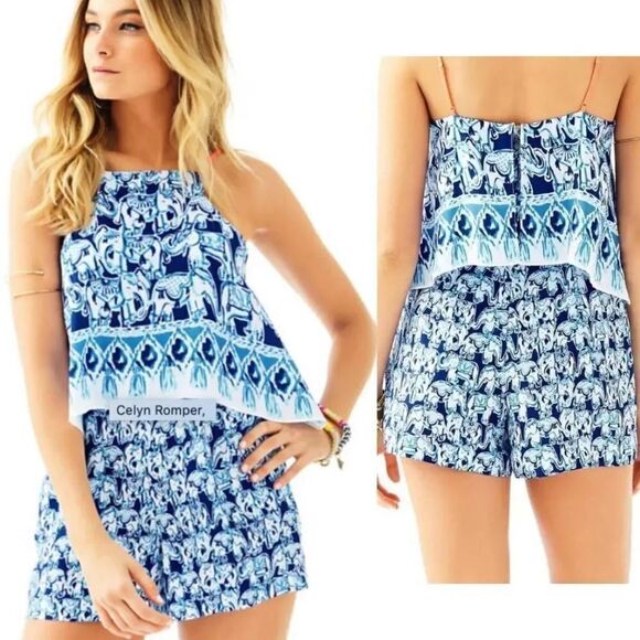 Lilly Pulitzer Celyn Elephant Print Romper 4 - Picture 1 of 12
